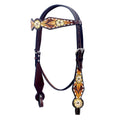 BAR H EQUINE Western Horse Floral Hand Painted Genuine Leather Headstall Dark Brown