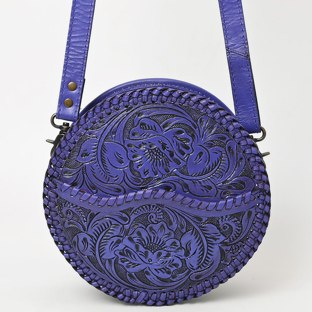 American Darling Western Leather Canteen Bag – Genuine Leather Hand-Tooled Floral Carved Round Crossbody for Everyday Use