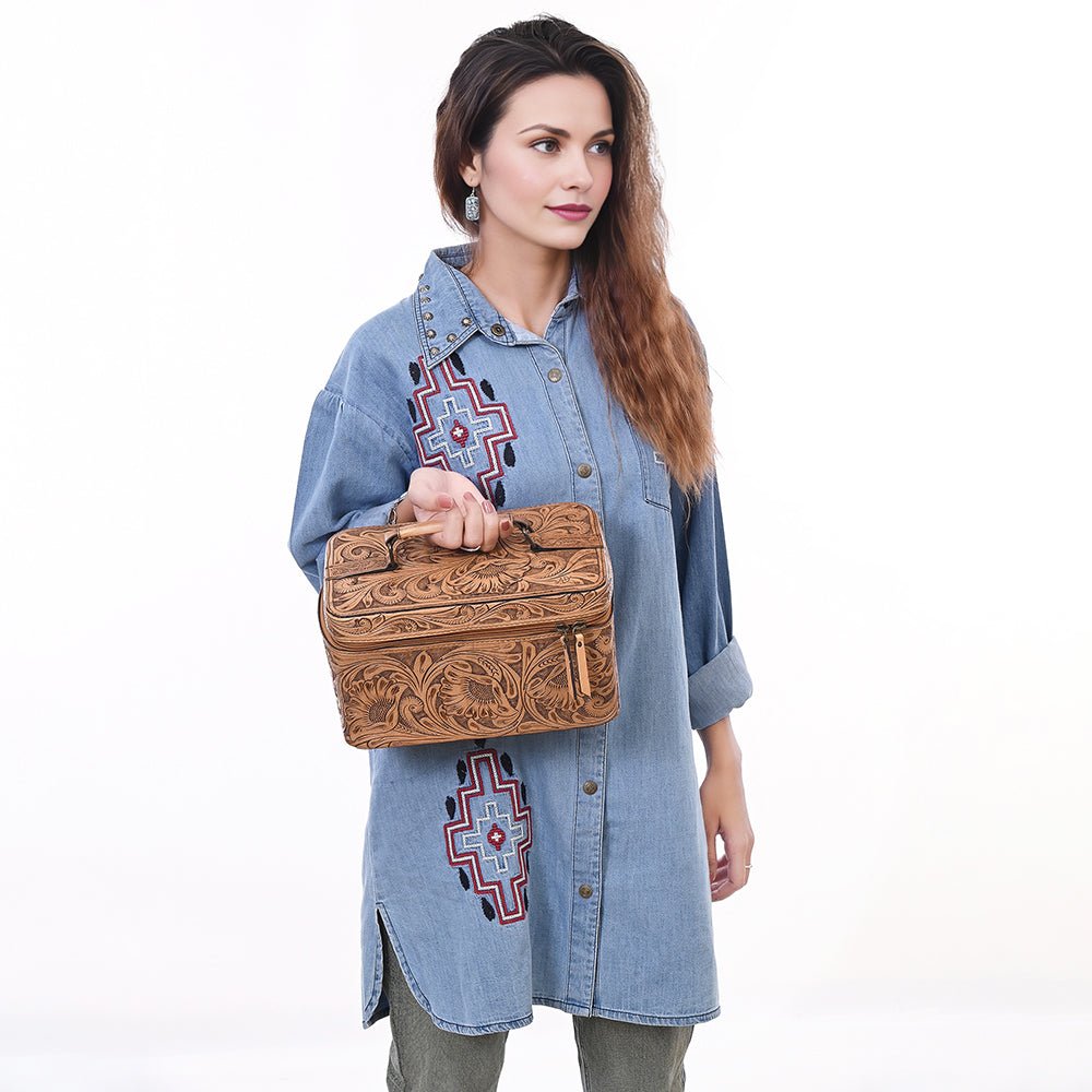 American Darling Jewelry Case Hand Tooled Genuine Leather
