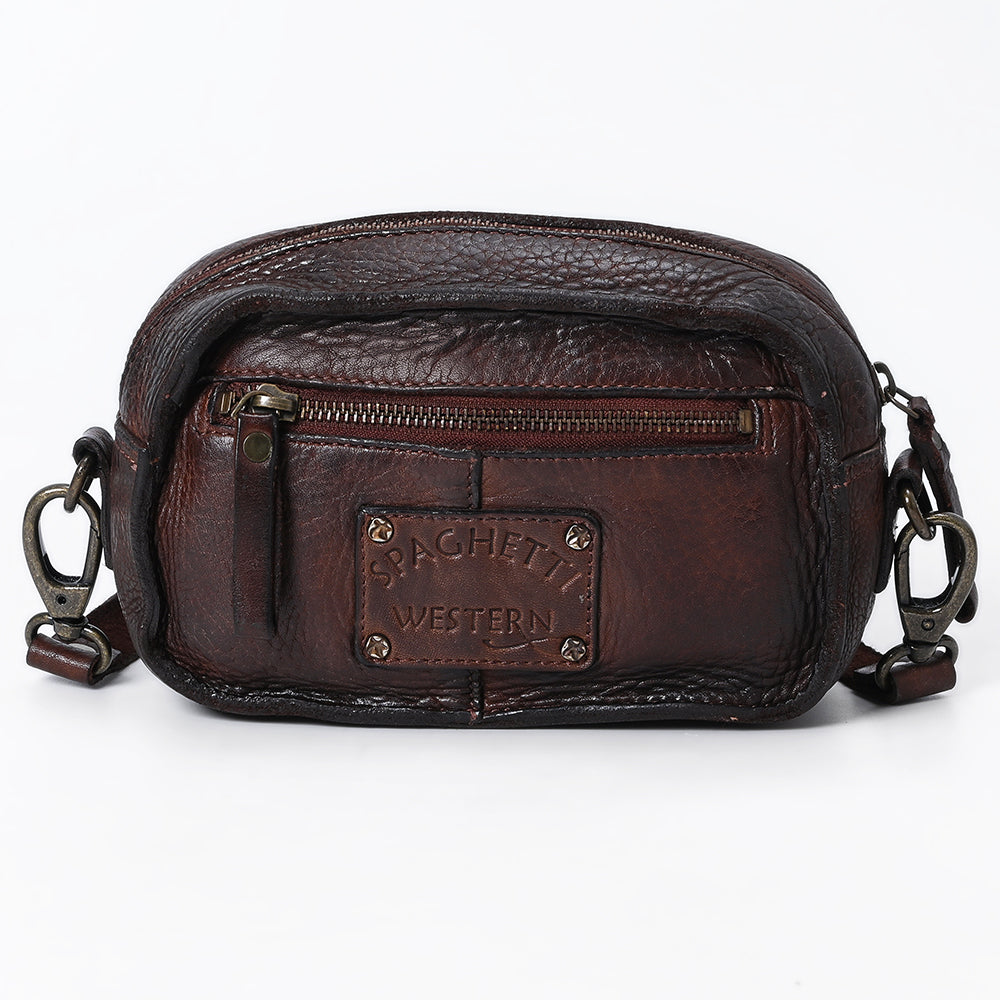 Spaghetti Western Small Crossbody Vintage Handmade Drum Dyed Genuine European Cowhide Leather