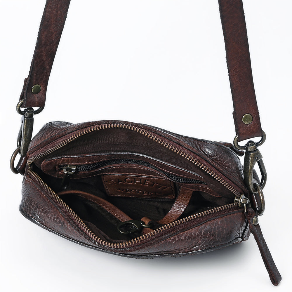 Spaghetti Western Small Crossbody Vintage Handmade Drum Dyed Genuine European Cowhide Leather