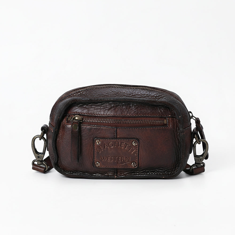 Spaghetti Western Swc166Brn Small Crossbody Vintage Handmade Drum Dyed Genuine European Cowhide Leather Women Bag Western Handbag Purse