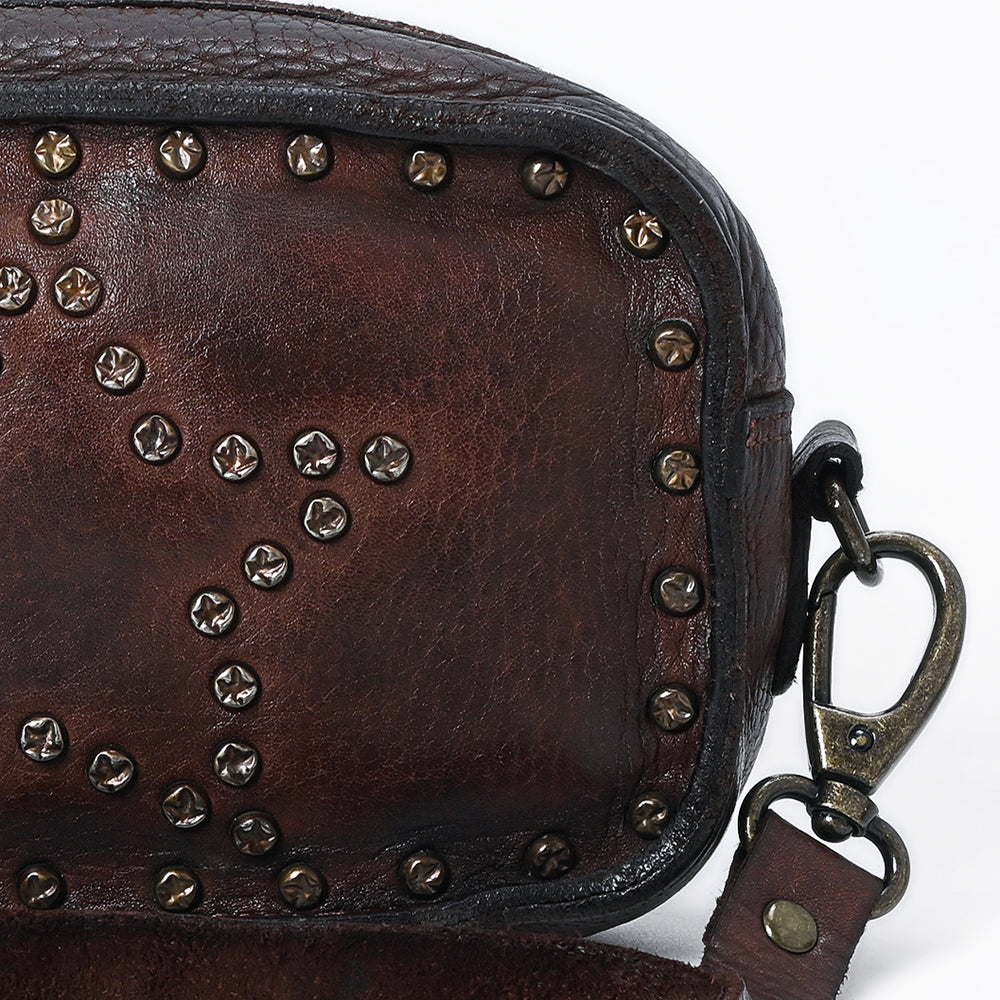 Spaghetti Western Small Crossbody Vintage Handmade Drum Dyed Genuine European Cowhide Leather
