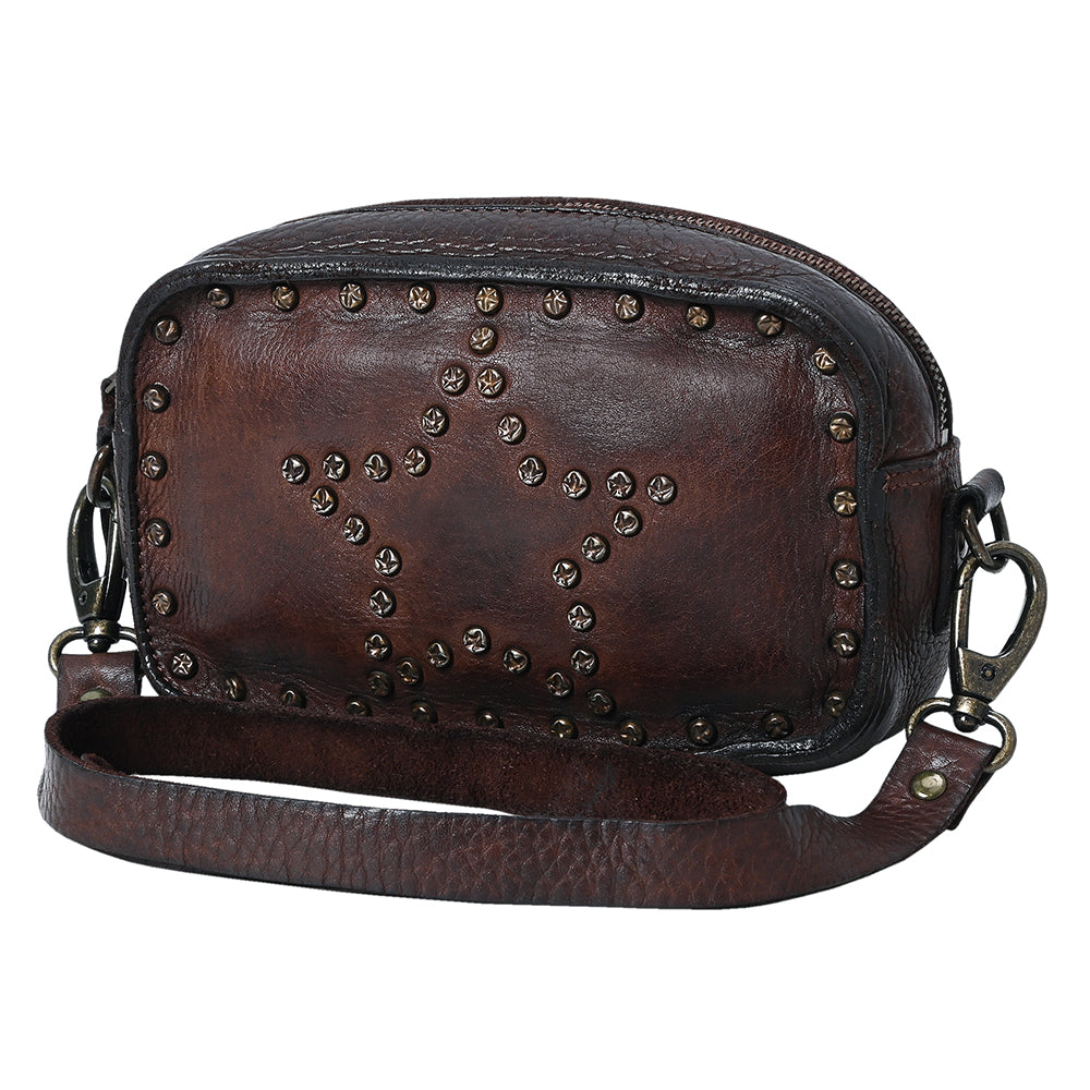Spaghetti Western Small Crossbody Vintage Handmade Drum Dyed Genuine European Cowhide Leather
