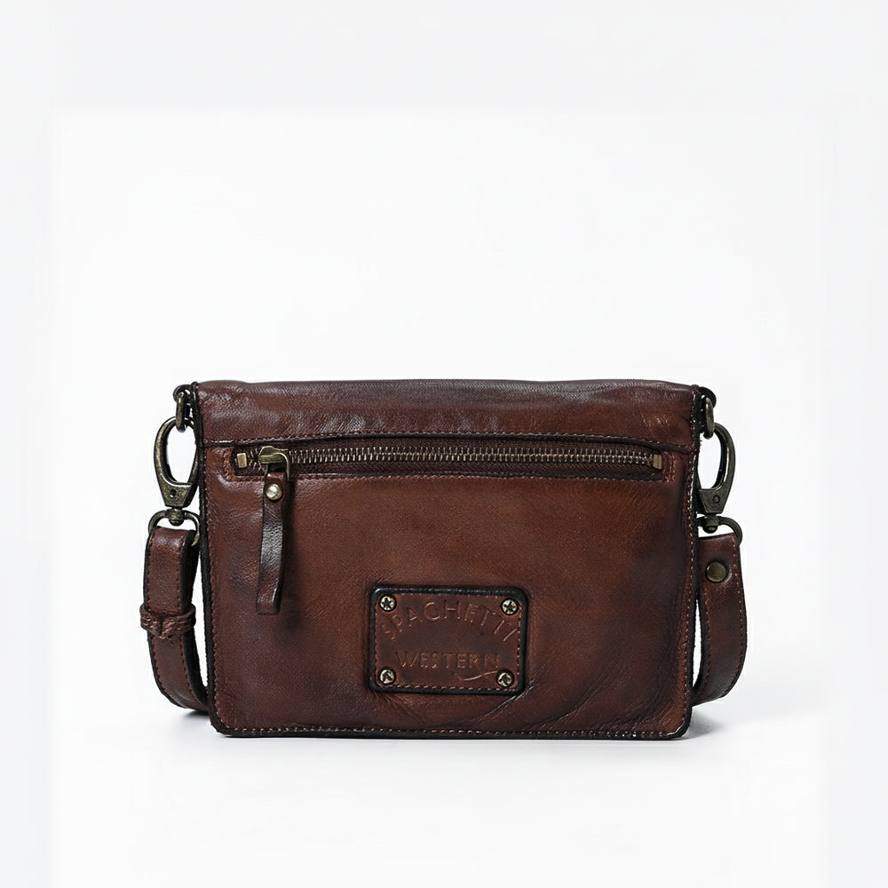 Spaghetti Western Swc193Brn Organiser Vintage Handmade Drum Dyed Genuine European Cowhide Leather Women Bag Western Handbag Purse