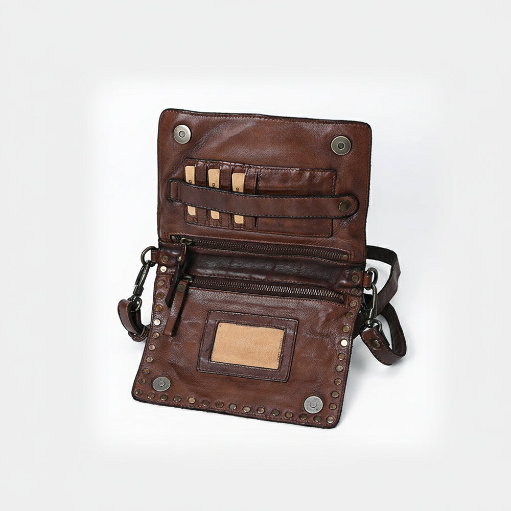 Spaghetti Western Swc193Brn Organiser Vintage Handmade Drum Dyed Genuine European Cowhide Leather Women Bag Western Handbag Purse