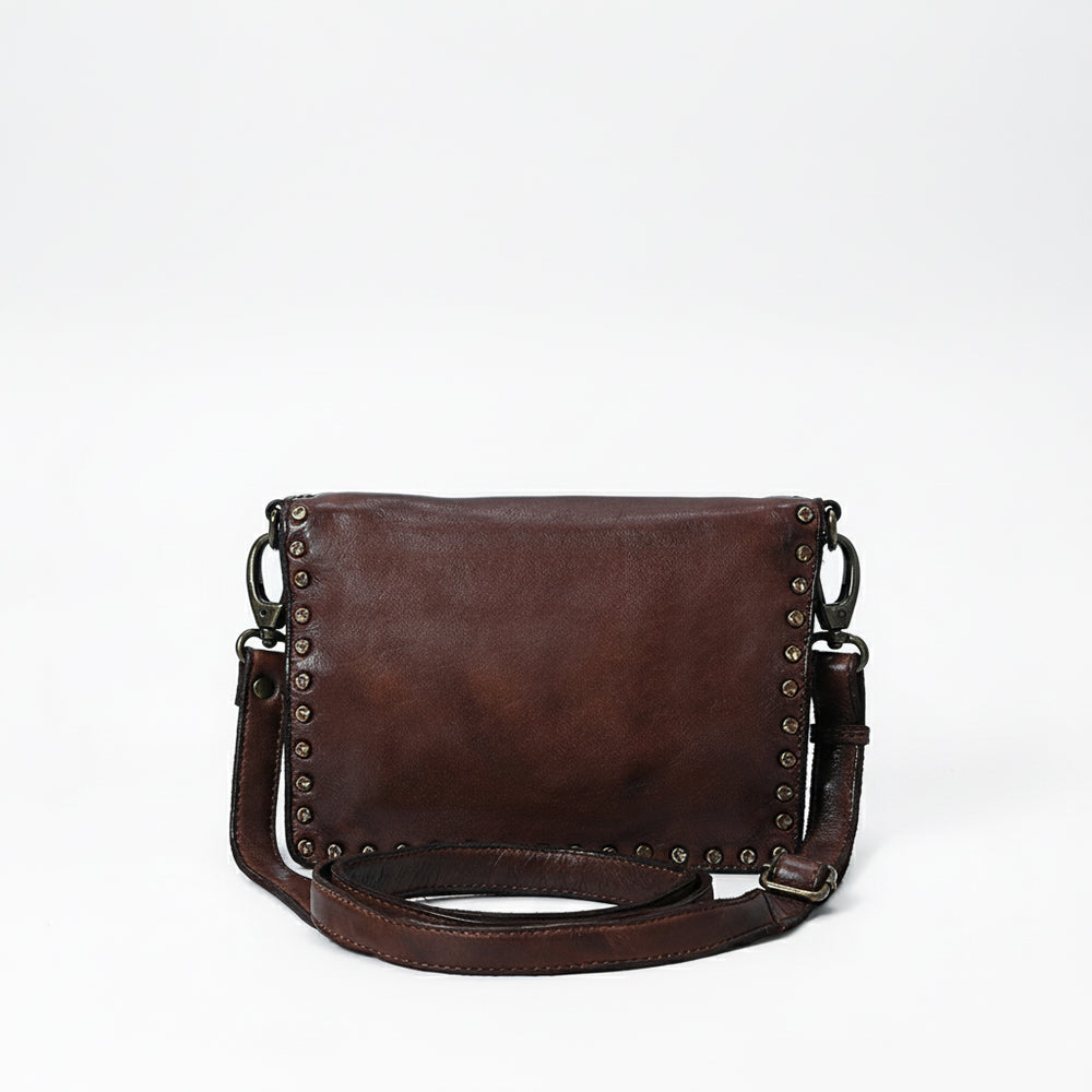 Spaghetti Western Swc193Brn Organiser Vintage Handmade Drum Dyed Genuine European Cowhide Leather Women Bag Western Handbag Purse
