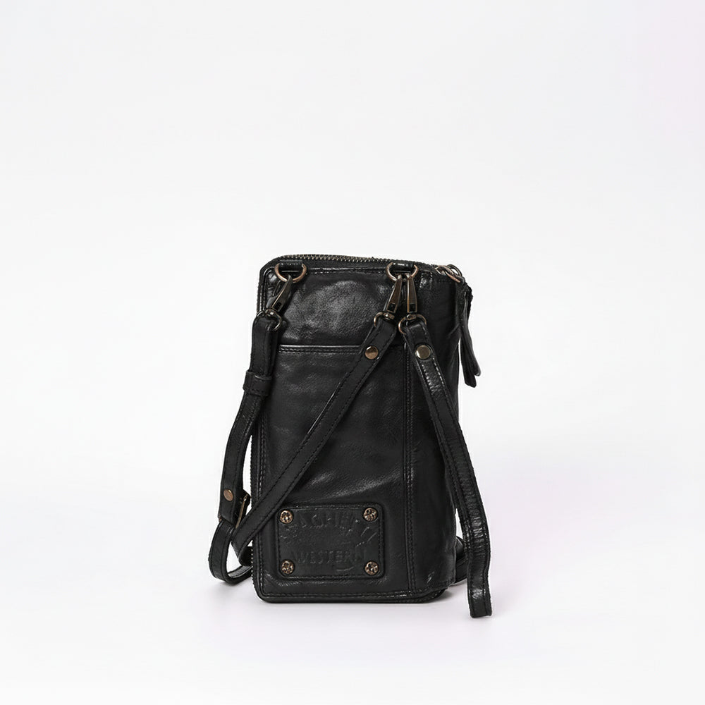 Spaghetti Western Swc213Blk Sling Vintage Handmade Drum Dyed Genuine European Cowhide Leather Women Bag Western Handbag Purse