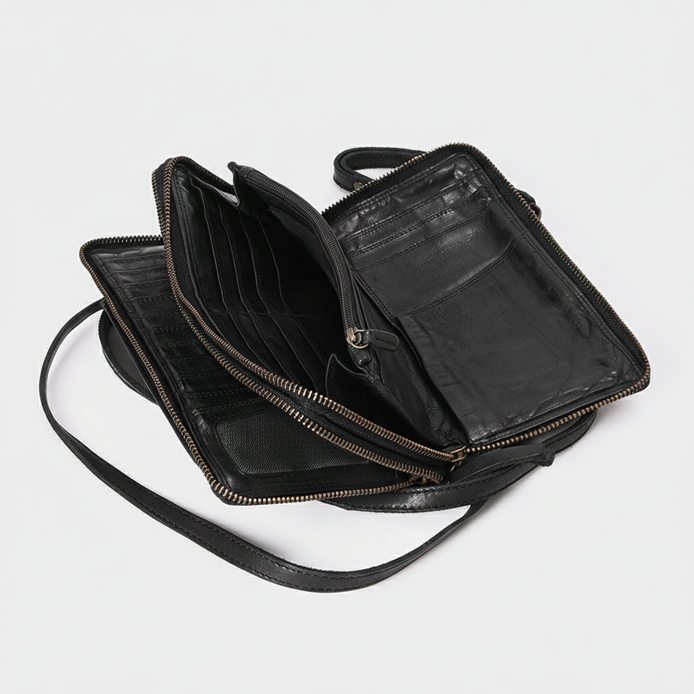 Spaghetti Western Swc213Blk Sling Vintage Handmade Drum Dyed Genuine European Cowhide Leather Women Bag Western Handbag Purse
