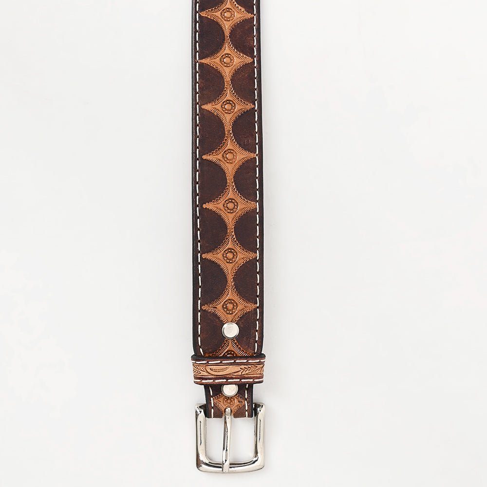 BAR H EQUINE 32 - 42 In Stylish  Hand Tooled Western Genuine Leather Belt Brown