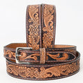 BAR H EQUINE 32 - 42 In Floral Hand Tooled Western Genuine Leather Belt Brown