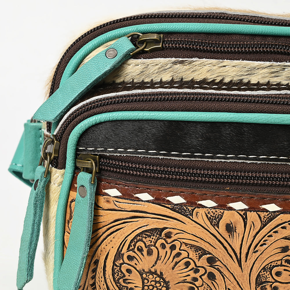 OHLAY Hand-Tooled Hair-On Leather Fanny Pack