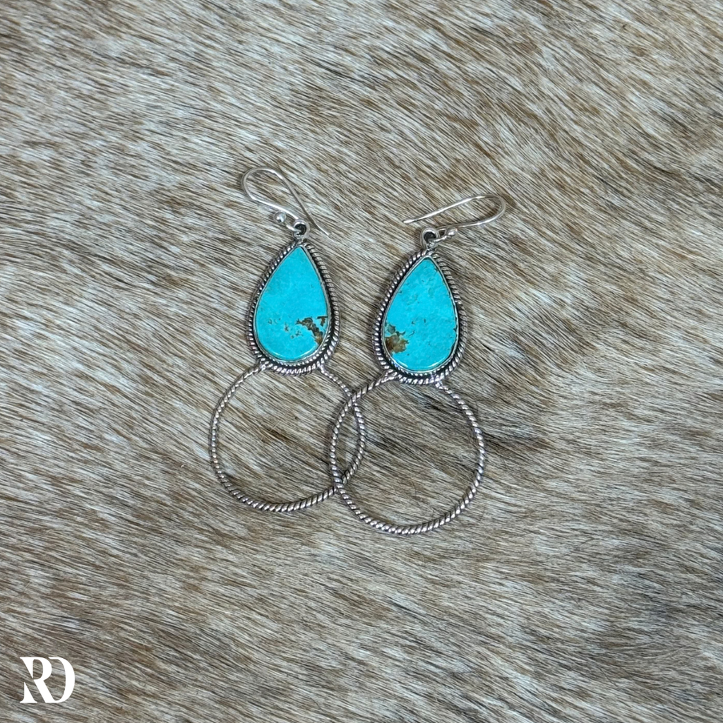 Kingman Turquoise Teardrop Hoop Dangle Earrings - Hada Collection — view 3