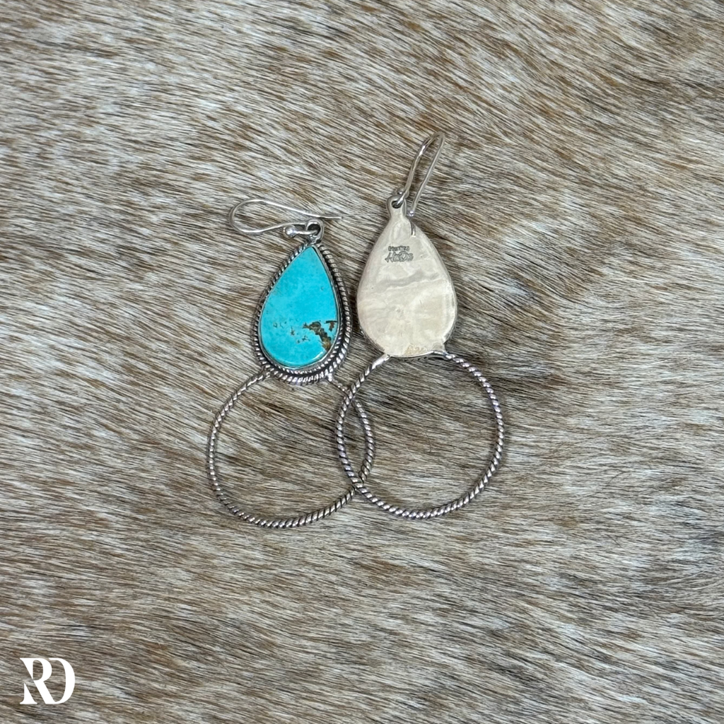 Kingman Turquoise Teardrop Hoop Dangle Earrings - Hada Collection — view 4