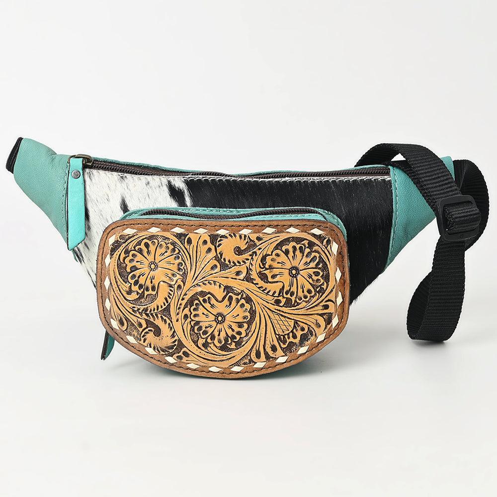 OHLAY Hand-Tooled Hair-On Leather Fanny Pack