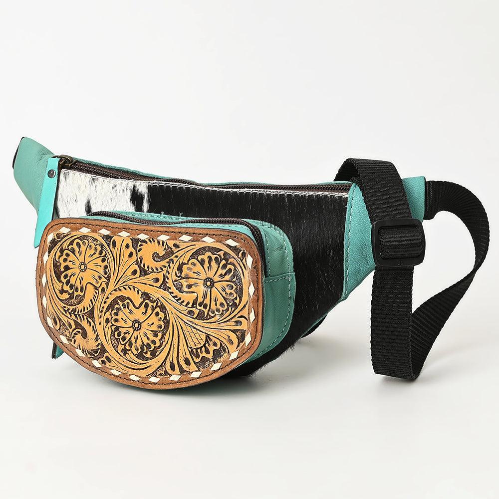 OHLAY Hand-Tooled Hair-On Leather Fanny Pack