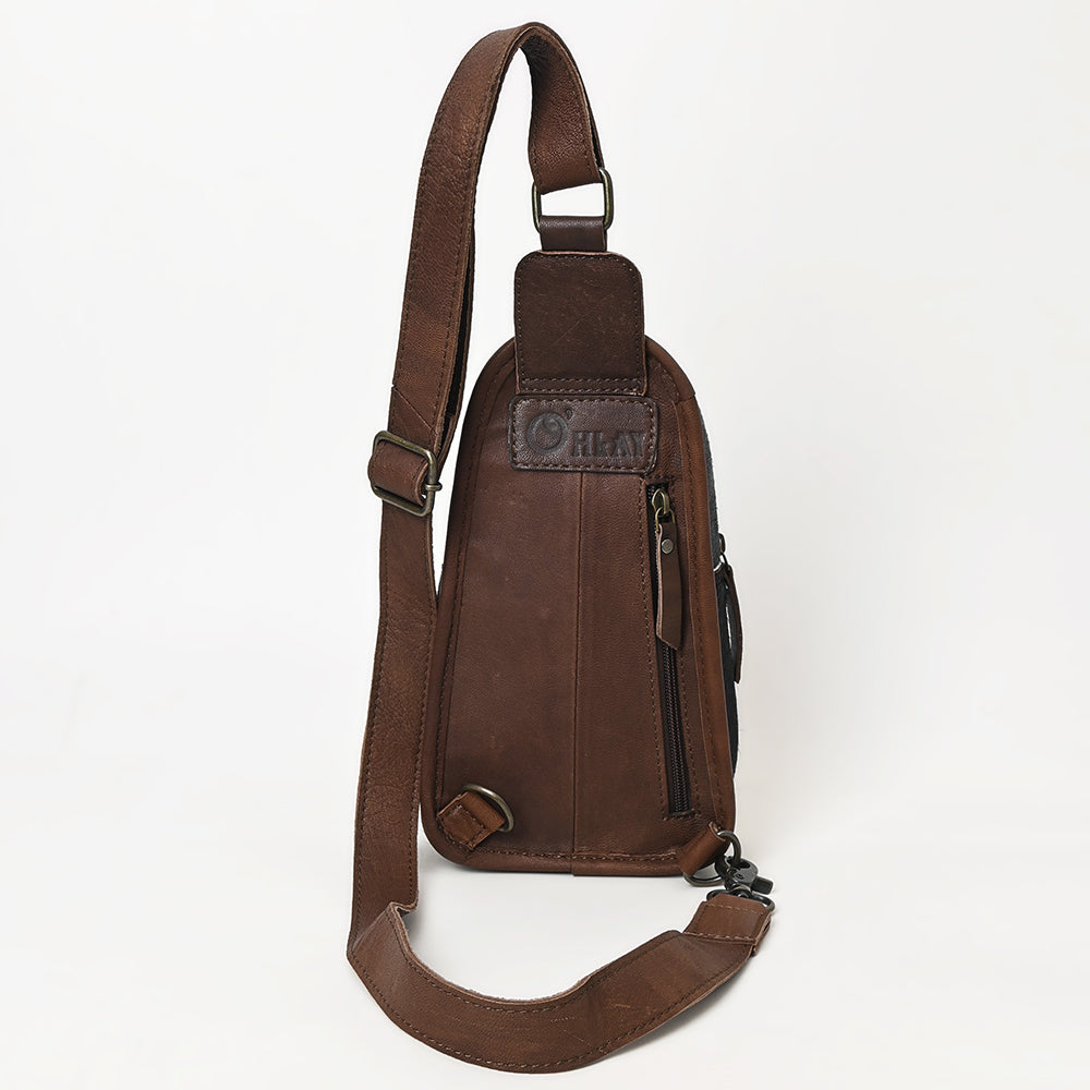 OHLAY Hand-Tooled Hair-On Leather Sling Bag