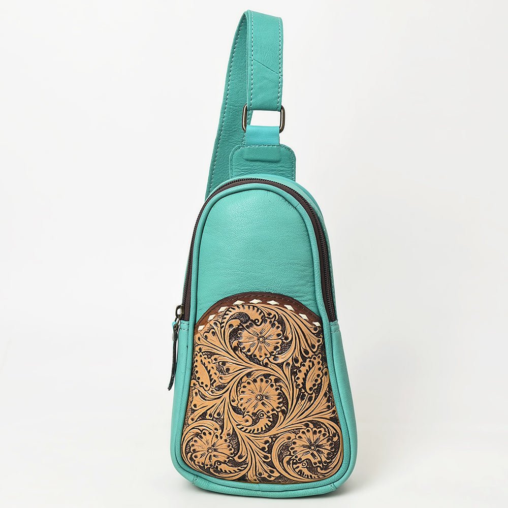 OHLAY Hand-Tooled Leather Sling Bag