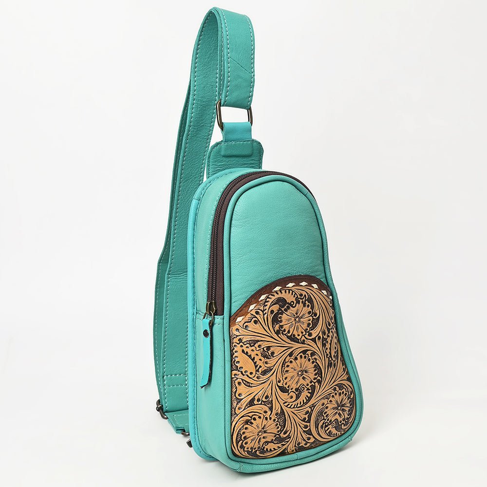 OHLAY Hand-Tooled Leather Sling Bag