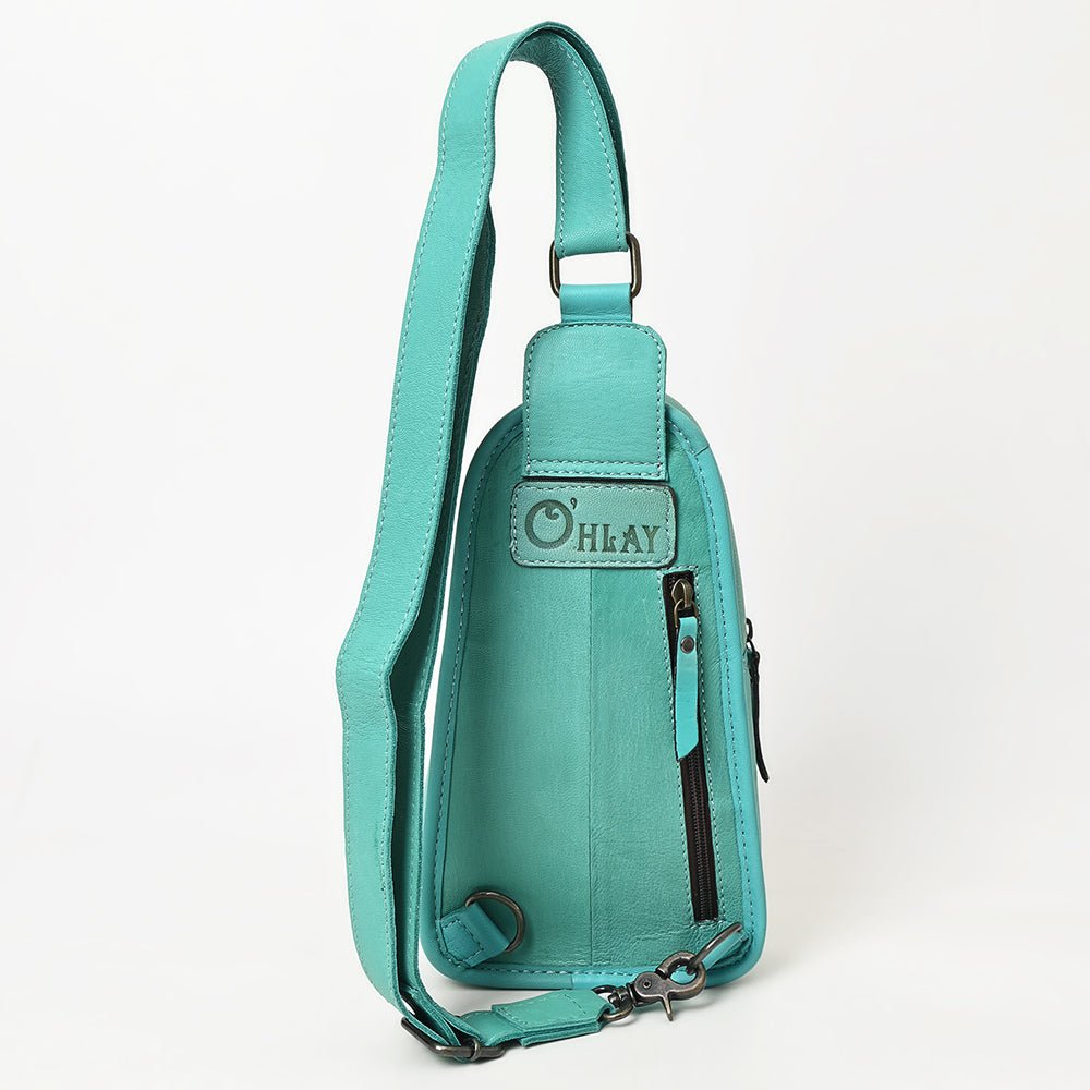 OHLAY Hand-Tooled Leather Sling Bag