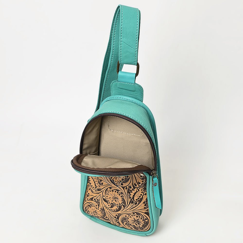 OHLAY Hand-Tooled Leather Sling Bag