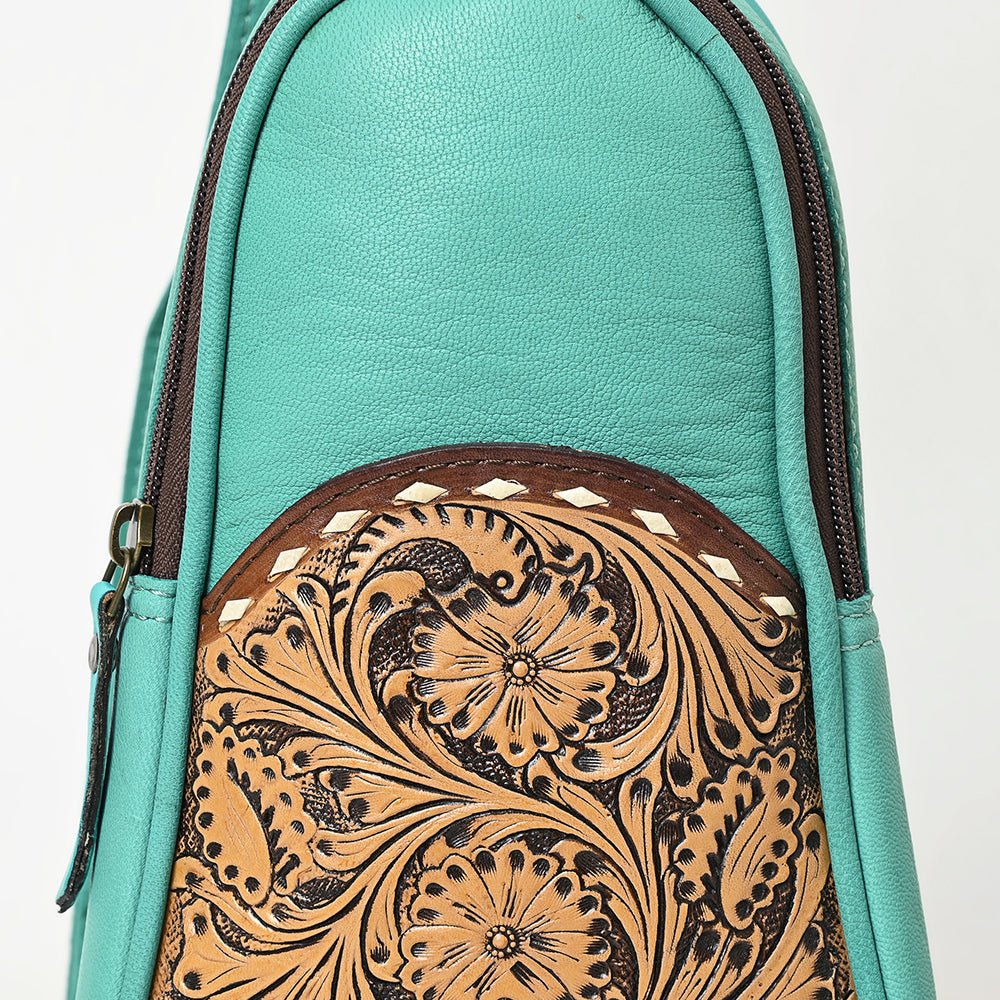OHLAY Hand-Tooled Leather Sling Bag