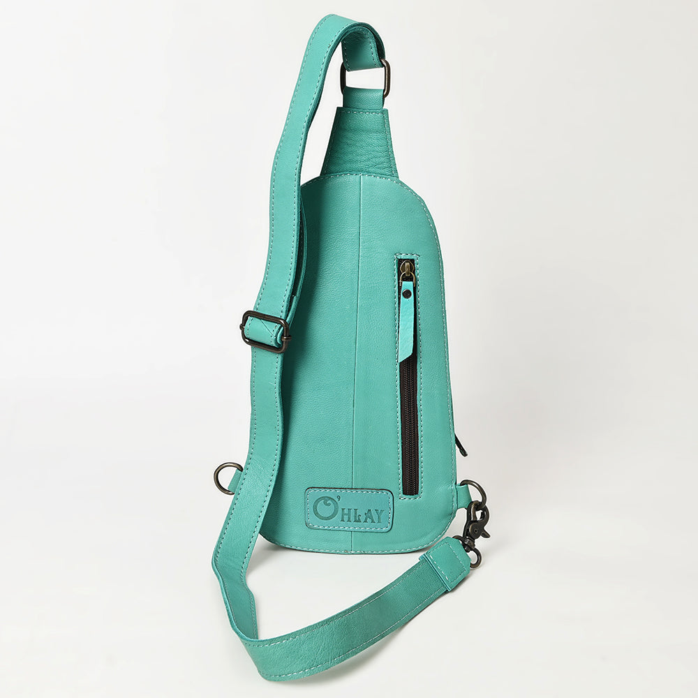 OHLAY Hand-Tooled Hair-On Leather Sling Bag
