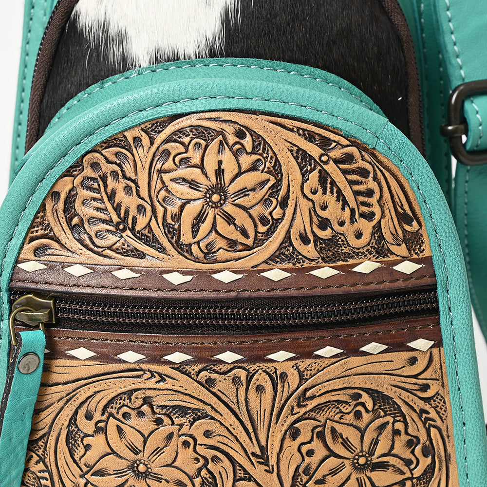 OHLAY Hand-Tooled Hair-On Leather Sling Bag