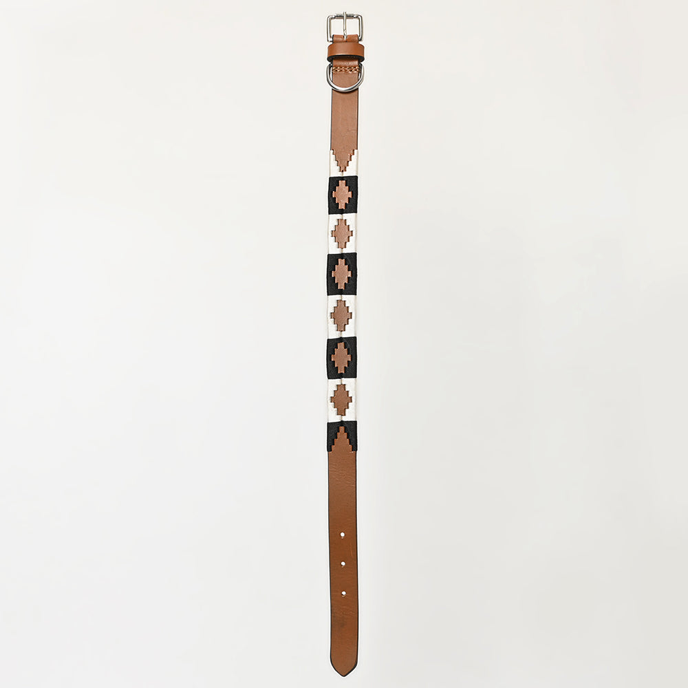 BAR H EQUINE Western Genuine Leather Dog Collar Embroidered  Black & White