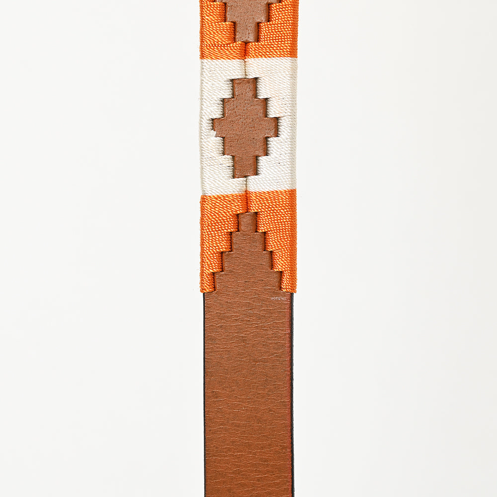 BAR H EQUINE Western Genuine Leather Dog Collar Embroidered  Orange & White