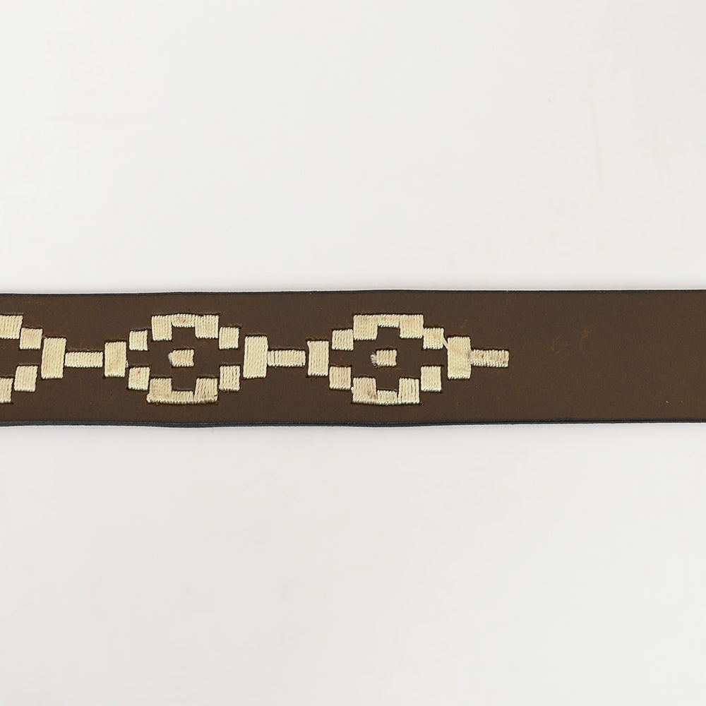 BAR H EQUINE Western Genuine Leather Men And Women Belt Embroidered White