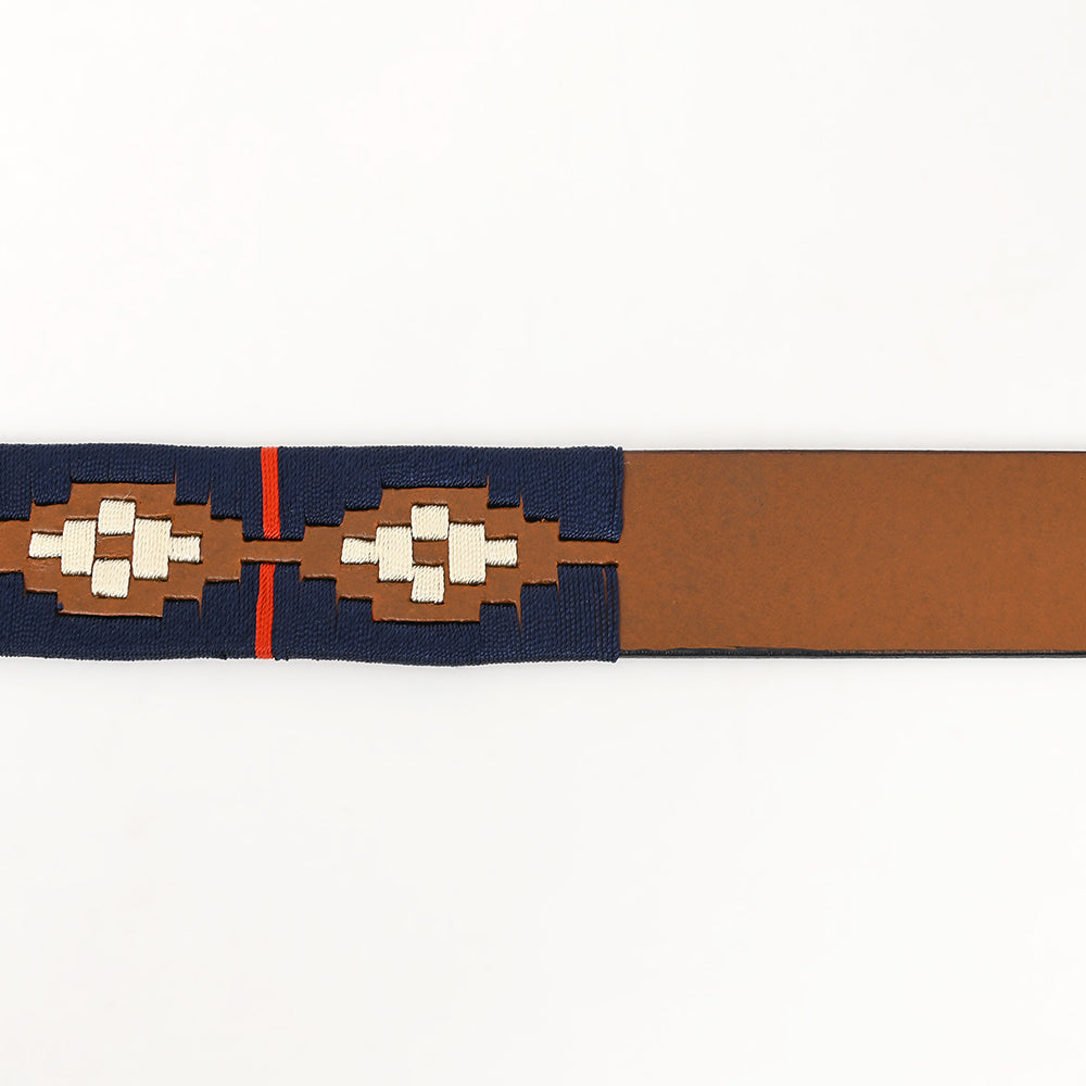 BAR H EQUINE Western Genuine Leather Men And Women Brown Belt Embroidered Blue Red & White