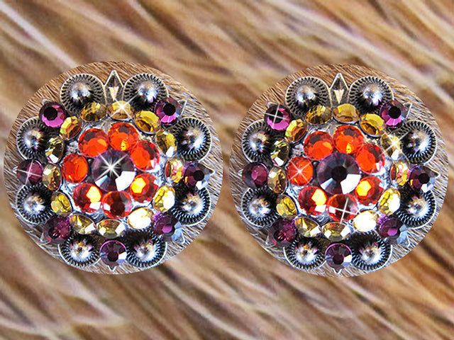 Western Screw Back Concho Fuchsia Topaz Crystal Bling Headstall Cowgirl