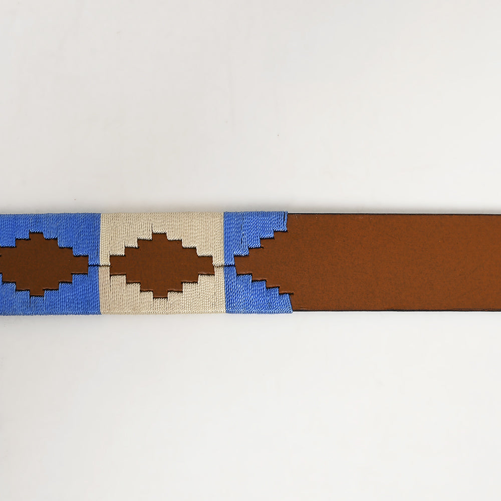 BAR H EQUINE Western Genuine Leather Men And Women Brown Belt Embroidered Blue & White
