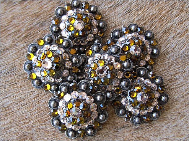Hilason Antique Silver Finish Brown Crystal Rhinestone Bling Berry Concho