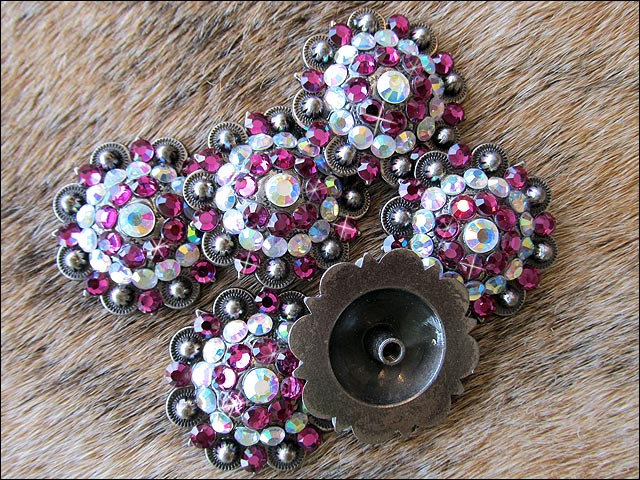 HILASON Western Screw Back Concho Ab Pink Crystal Rodeo Bling Cowgirl Amethyst & Light Sapphire color