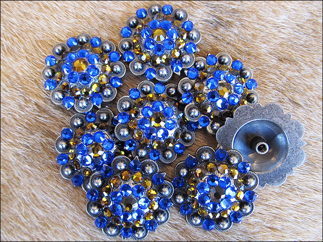 Western Screw Back Concho Sapphire Berry Crystals Headstall Tack Cowgirl
