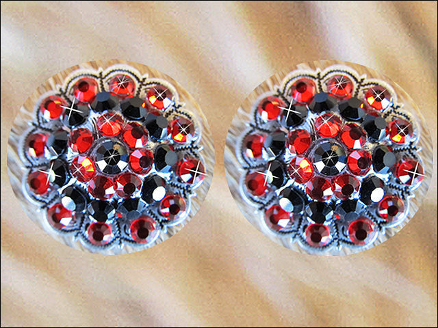 Antique Silver Finish Jet Light Siam Crystal Rhinestone Bling Berry Concho