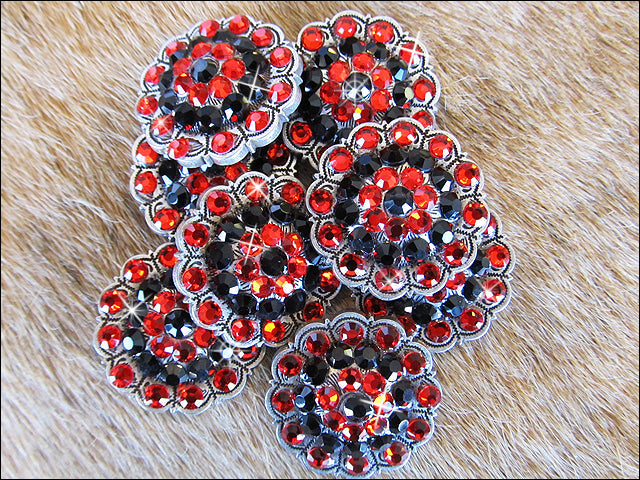 Antique Silver Finish Jet Light Siam Crystal Rhinestone Bling Berry Concho