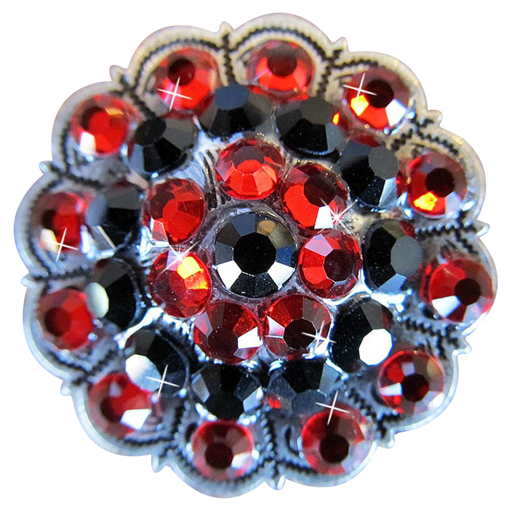 Antique Silver Finish Jet Light Siam Crystal Rhinestone Bling Berry Concho
