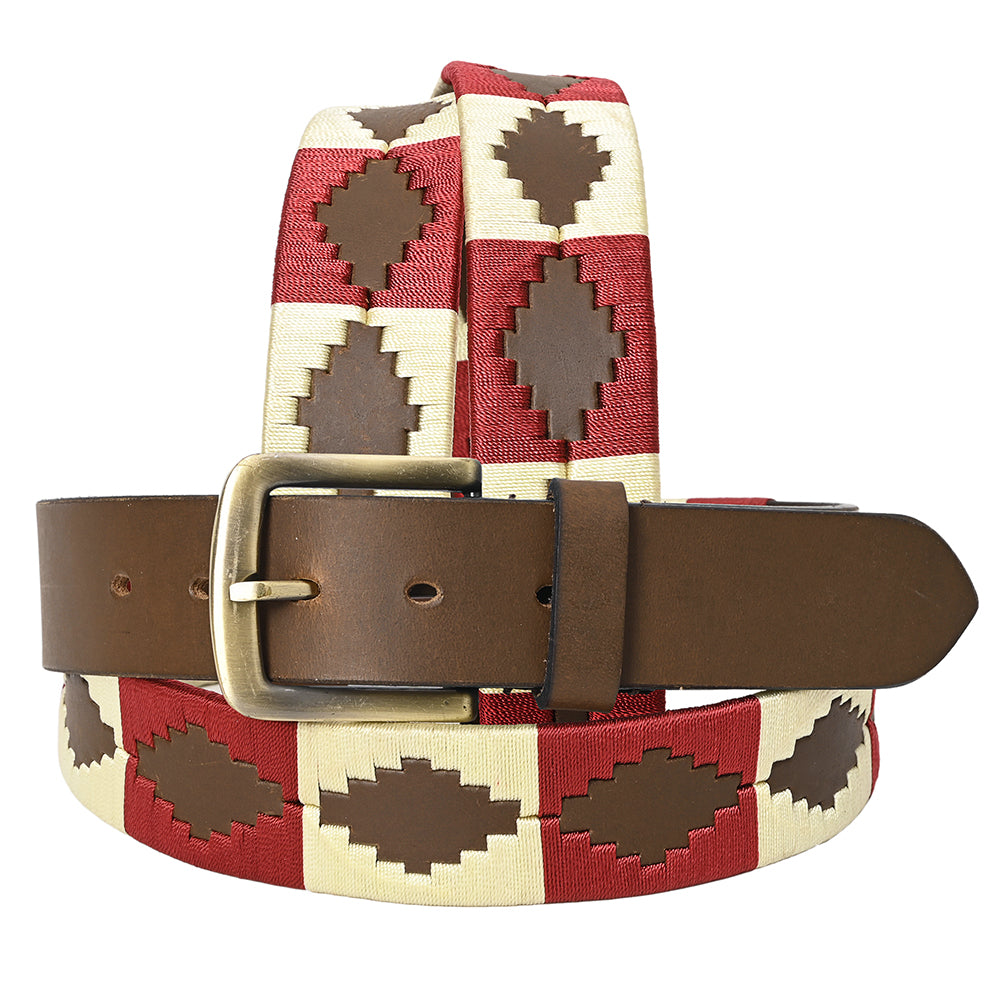 BAR H EQUINE Western Genuine Leather Men And Women Brown Belt Embroidered Maroon & Beige