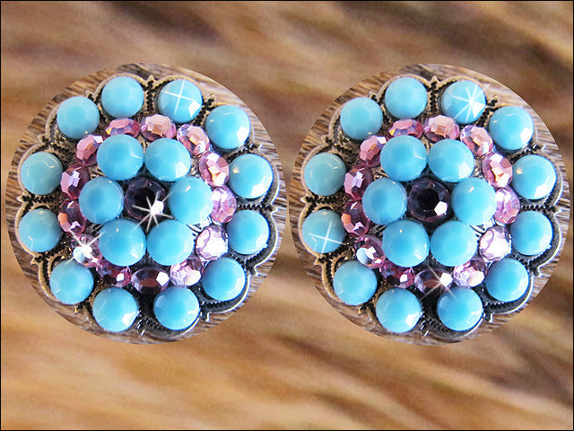 Western Screw Back Concho Turquoise Crystal Berry Horse Saddle Tack Belt