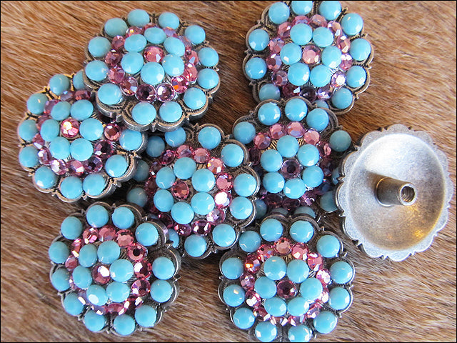 Western Screw Back Concho Turquoise Crystal Berry Horse Saddle Tack Belt