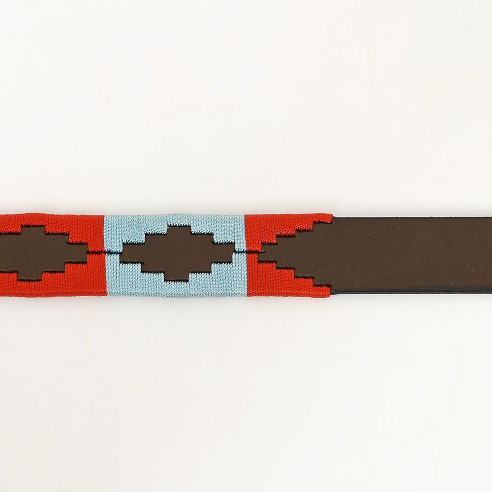 BAR H EQUINE Western Genuine Leather Men And Women Brown Belt Embroidered Red & Light Blue