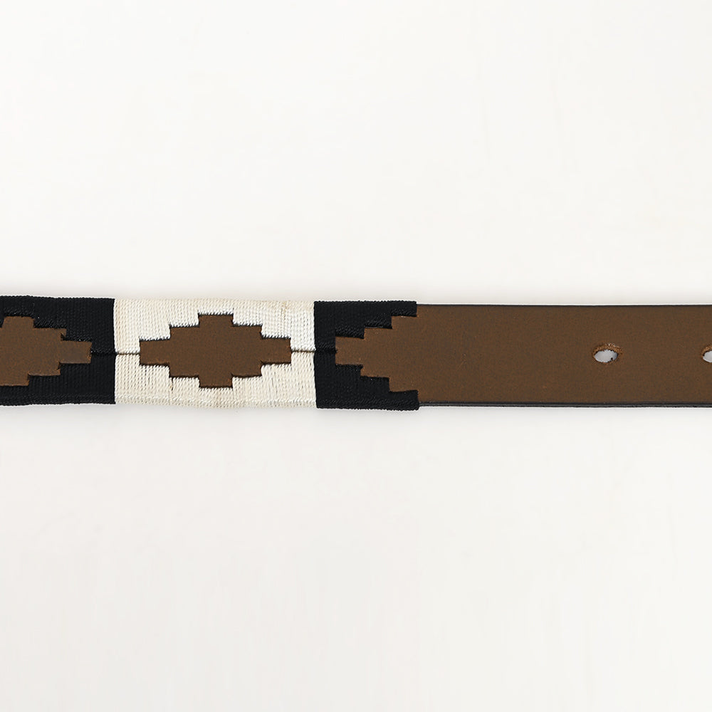 BAR H EQUINE Western Genuine Leather Men And Women Brown Belt Embroidered Black & White