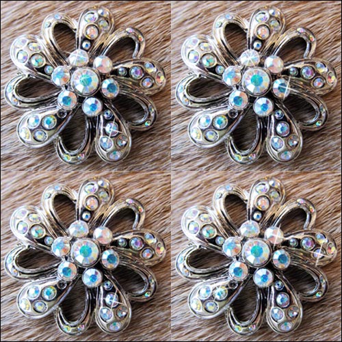 Crystal Rhinestone Bling Conchos W/ Ab Stone Floral Design Nickle Finish