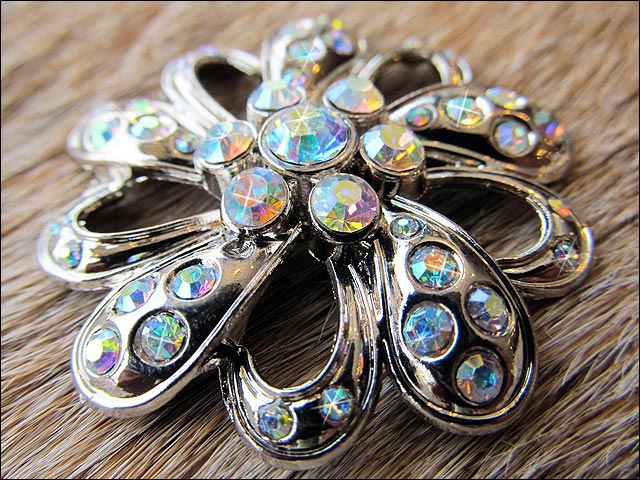 Crystal Rhinestone Bling Conchos W/ Ab Stone Floral Design Nickle Finish