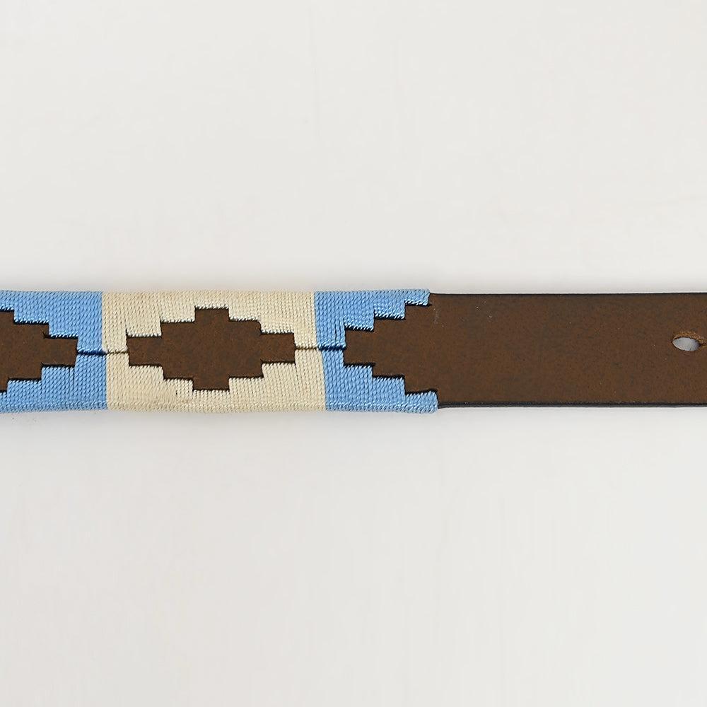 BAR H EQUINE Western Genuine Leather Men And Women Brown Belt Embroidered Beige & Light Blue