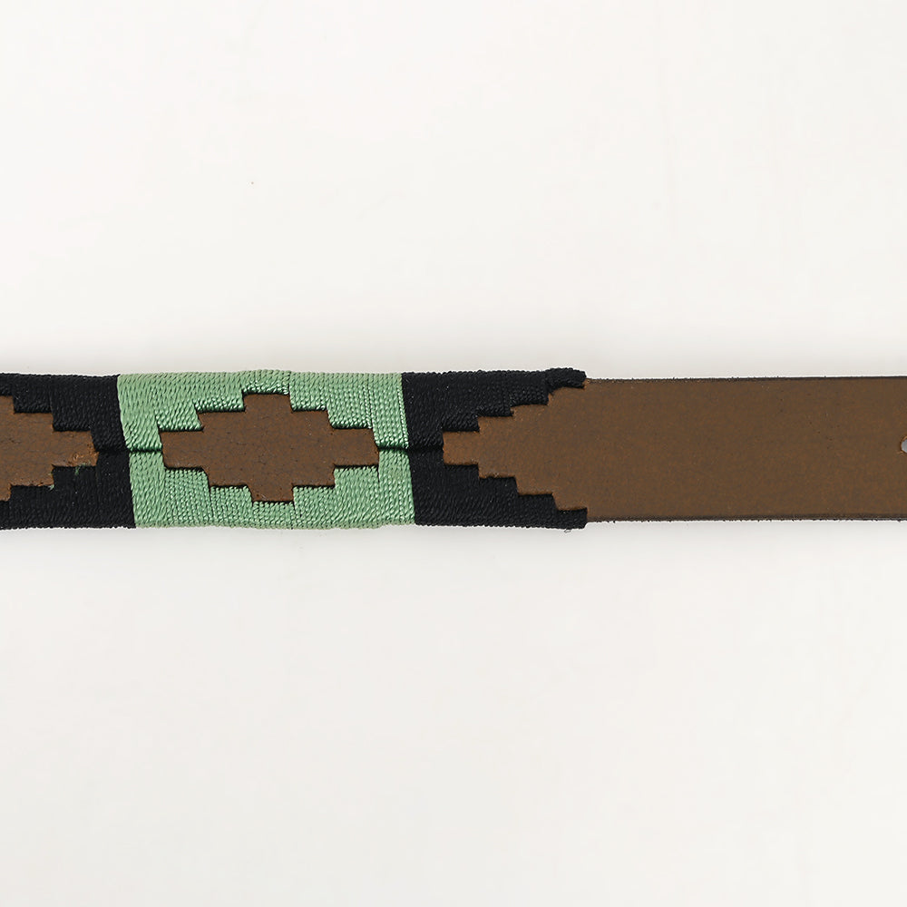 BAR H EQUINE Western Genuine Leather Men And Women Brown Belt Embroidered Black & Light Green