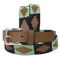 BAR H EQUINE Western Genuine Leather Men And Women Brown Belt Embroidered Black & Light Green